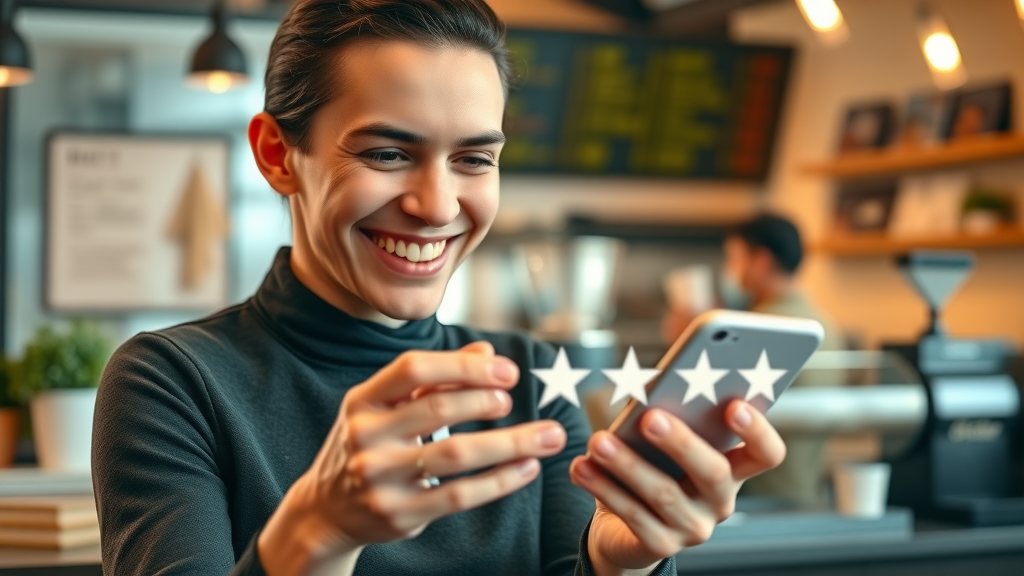 Customer leaving a 5-star Google review for a local business