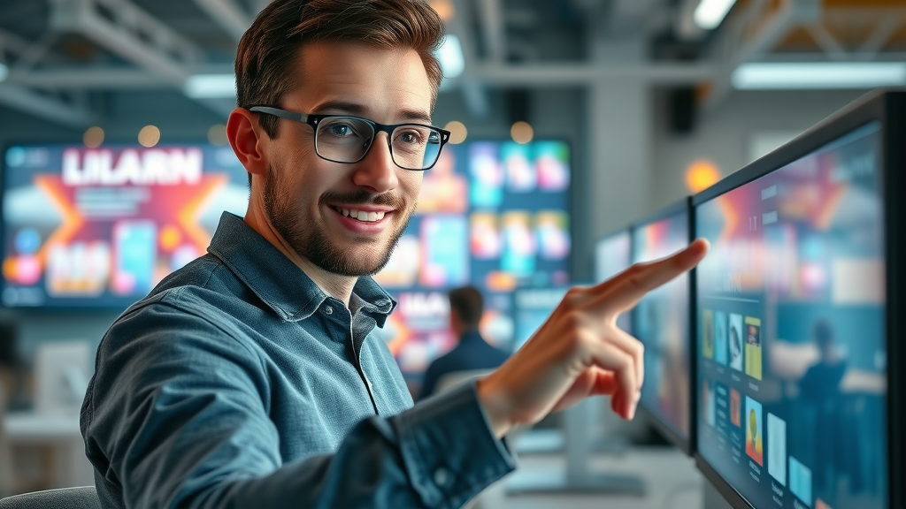 marketer testing interactive digital content on touchscreen monitors - interactive content marketing trends