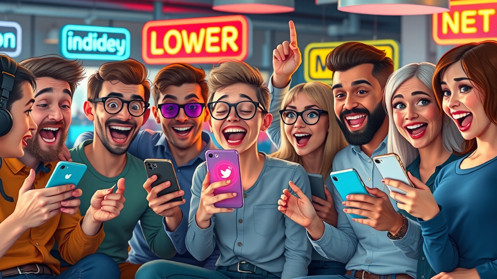 group of influencers sharing content on multiple devices - social media content marketing trends