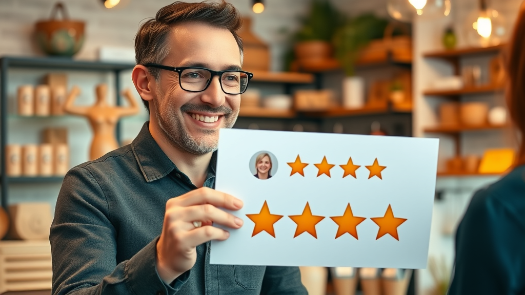 happy small business client leaving customer review