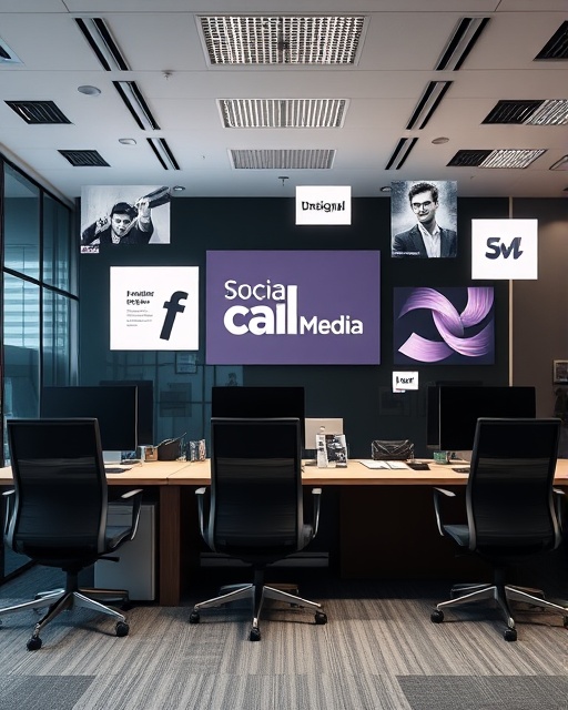 innovative socialmedia branding, consistent and impactful, establishing brand identity, photorealistic, corporate office environment with digital branding elements, highly detailed, floating abstract graphics, 8K resolution, minimalistic color palette, bright studio lighting, shot with a Fujifilm XF 16-55mm f/2.8 R LM WR lens.