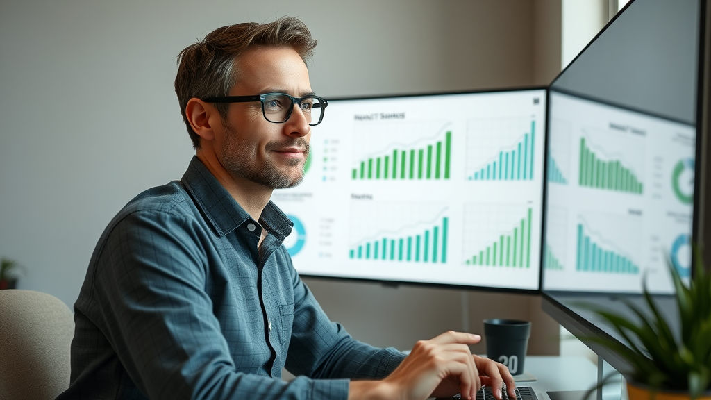 content marketing for local businesses entrepreneur reviewing summary charts for marketing metrics
