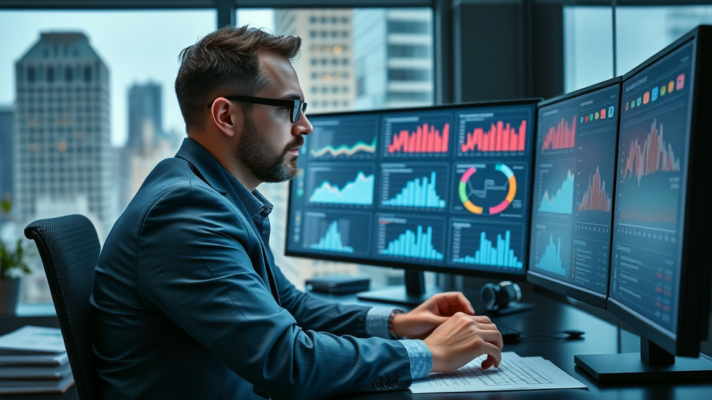 content marketing for local businesses professional marketer reviewing SEO and keyword data on monitors