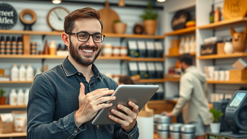 Small business owner engaging in marketing strategy for local audience