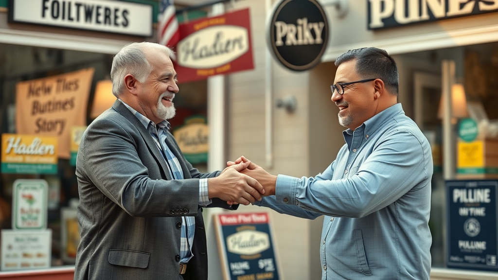 Local business owners shaking hands and forming partnership to engage local audience