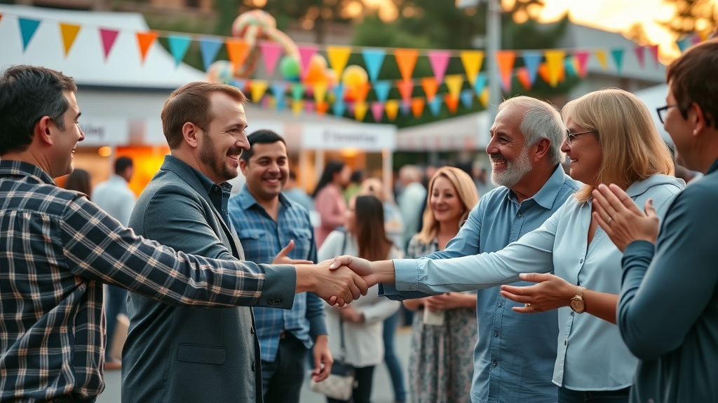 content marketing for local businesses local business owners shaking hands at a community event