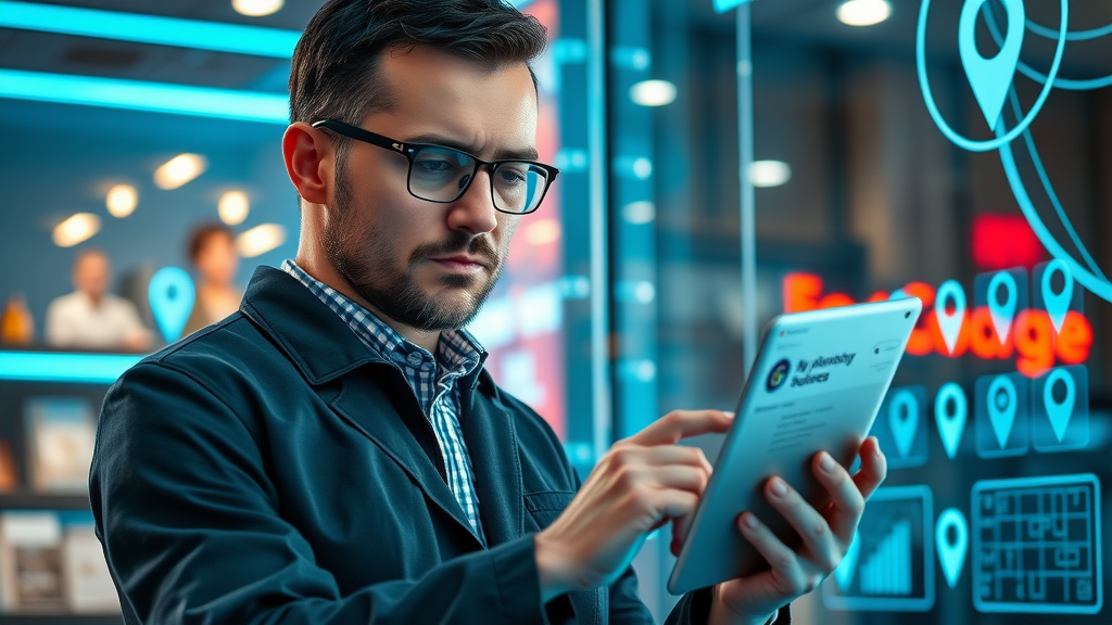 Business manager updating Google My Business profile to improve local audience engagement