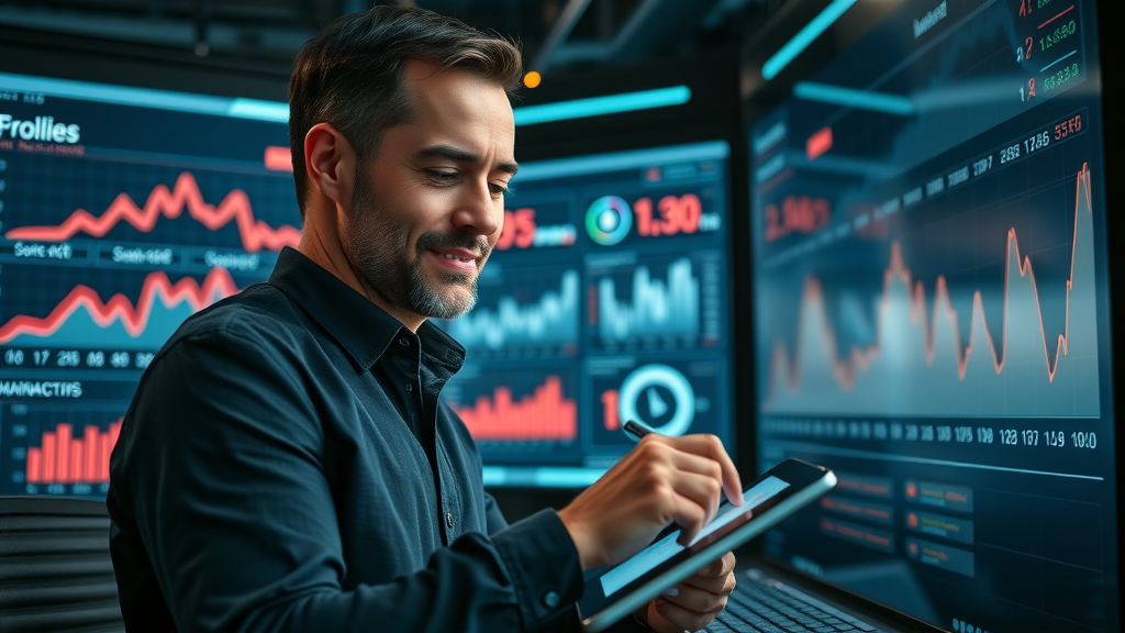 small business entrepreneur reviewing local digital marketing analytics to adjust marketing strategies