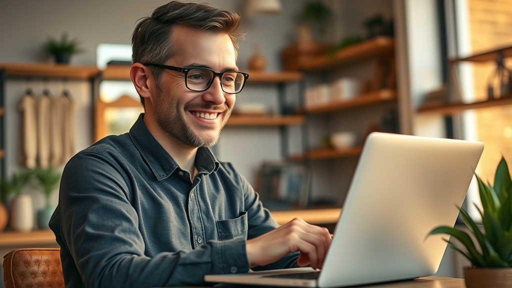 small business owner checking performance stats on personalized email campaigns