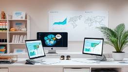 advanced internet strategy development, strategic and methodical, refining marketing approaches, photorealistic, clean and organized workspace with digital devices, highly detailed, digital maps and graphs in use, 5K resolution, calm neutrals, focused task lighting, shot with a macro lens.